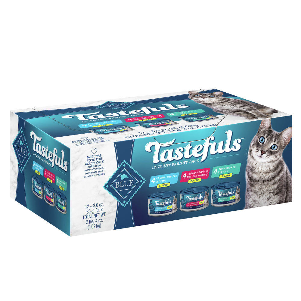 Blue Buffalo Tastefuls Natural Flaked Variety Pack Tuna, Chicken and Fish & Shrimp Entrees in Gravy Wet Cat Food