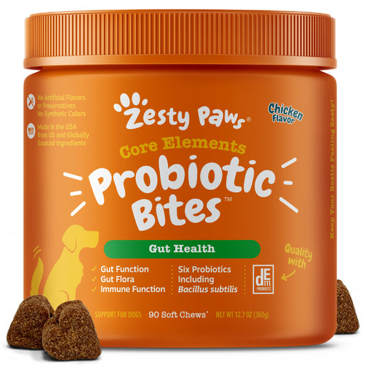 Zesty Paws Probiotic Bites Soft Chews Digestive Probiotics for Gut Flora & Immune Support Functional Chicken Flavor Dog Supplement