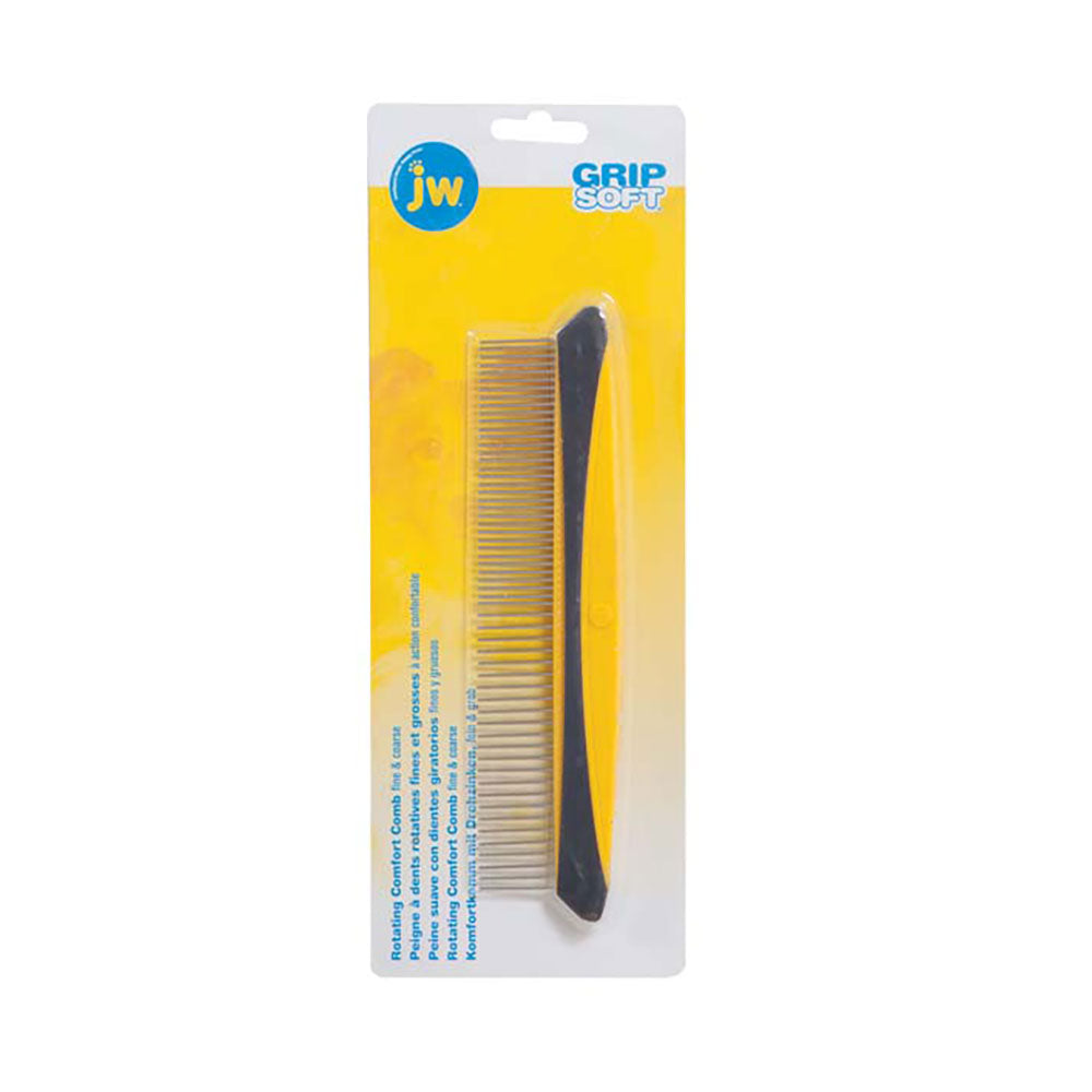 JW® Gripsoft® Rotating Comfort Comb Fine & Coarse Gray/Yellow Color 8 Inch Small