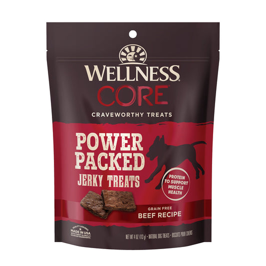 Wellness CORE Power Packed Jerky Dog Treats, Grain Free, Beef, 4 Ounce Bag