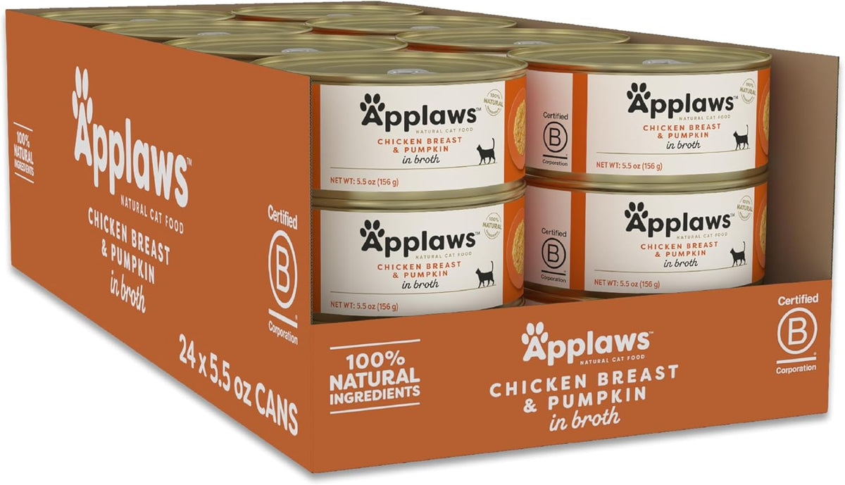 Applaws Natural Wet Cat Food – Chicken Breast with Pumpkin in Broth (24 x 5.5 oz Cans)