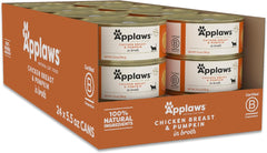 Applaws Natural Wet Cat Food – Chicken Breast with Pumpkin in Broth (24 x 5.5 oz Cans)