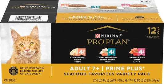 Purina Pro Plan Senior 7+ Wet Cat Food Variety Pack Pate - (2 Packs of 12) 3 oz. Cans