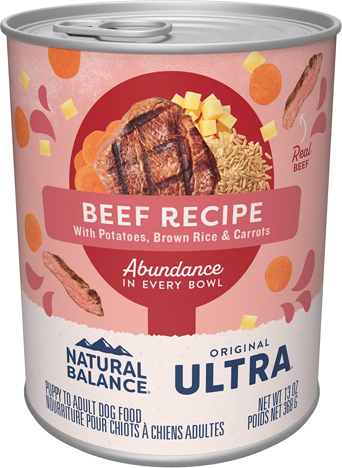 Natural Balance Ultra Premium Wet Dog Food, Beef Formula with Potatoes, Carrots & Brown Rice, 13 Ounce Can (Pack of 12)