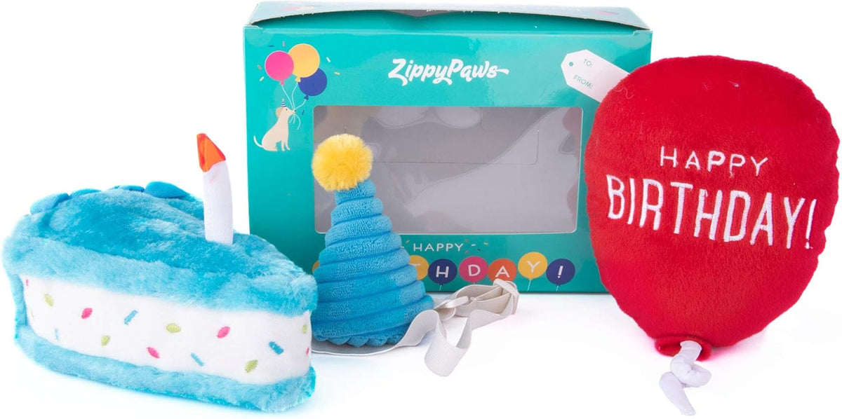 ZippyPaws - Birthday Blue Box Gift for Dogs and Puppies - 3 Pack