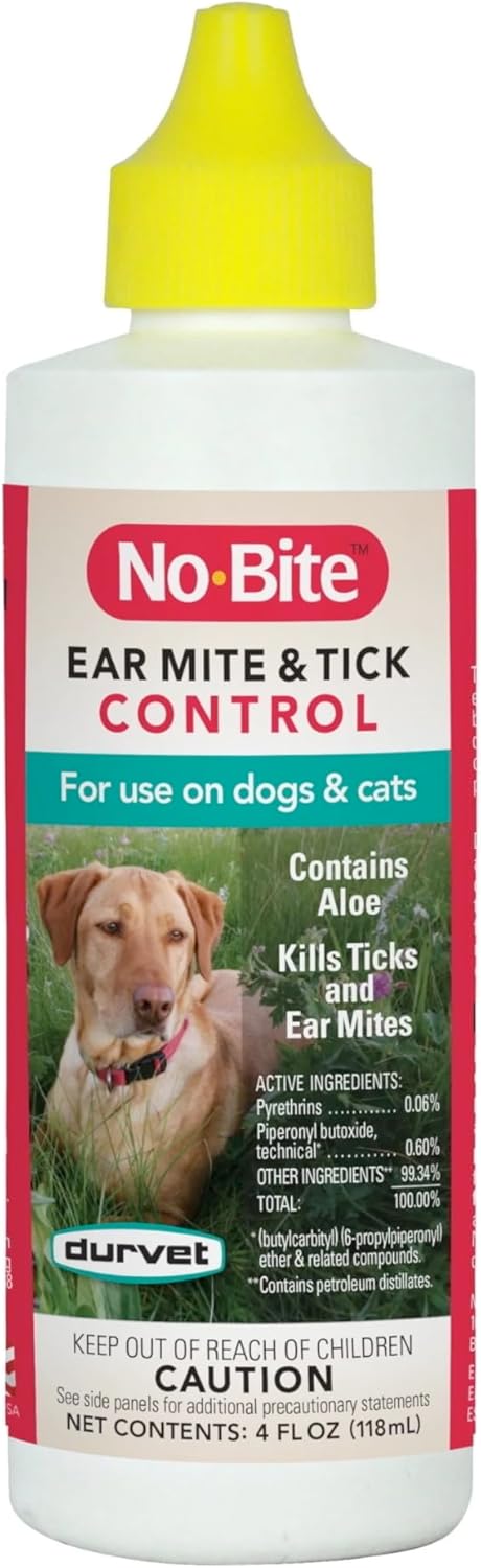 Durvet® No-Bite™ Ear Mite Control – 4 oz Fast Relief for Cats & Dogs