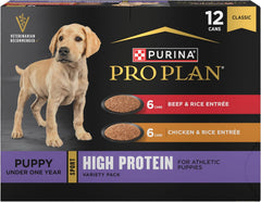 Purina Pro Plan Sport Puppy Wet Dog Food Variety Pack Beef & Chicken – 12 Pack 13 oz Cans