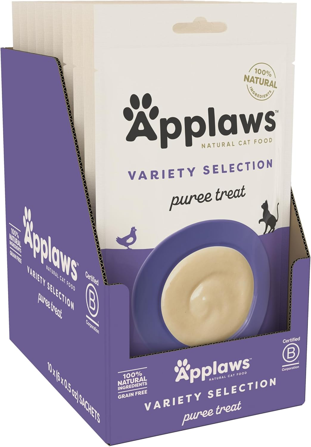 Applaws Lickable Cat Treats – Variety Pack (Chicken, Tuna & Salmon) 60 x 0.5 oz Sachets