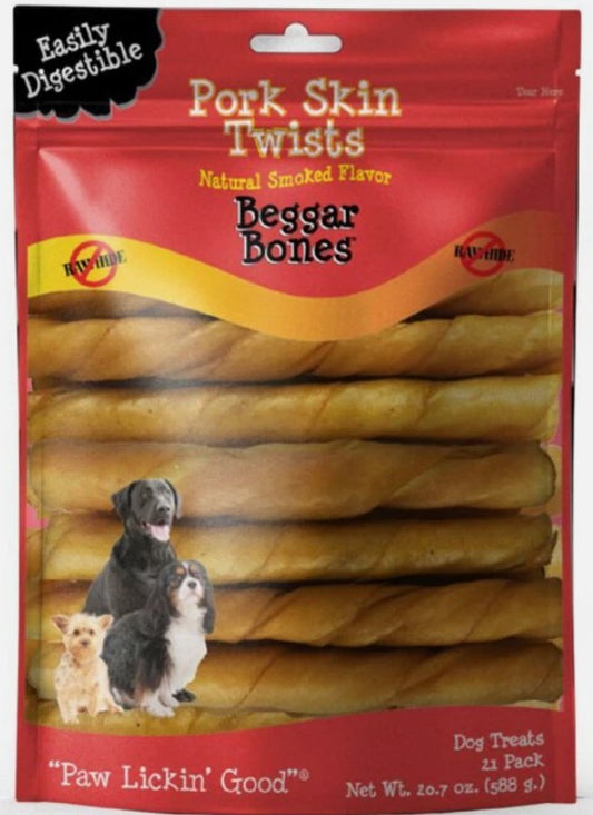 Savory Prime Beggar Bone Pork Skin Twists – Dog Treats (21 Ct Pack)
