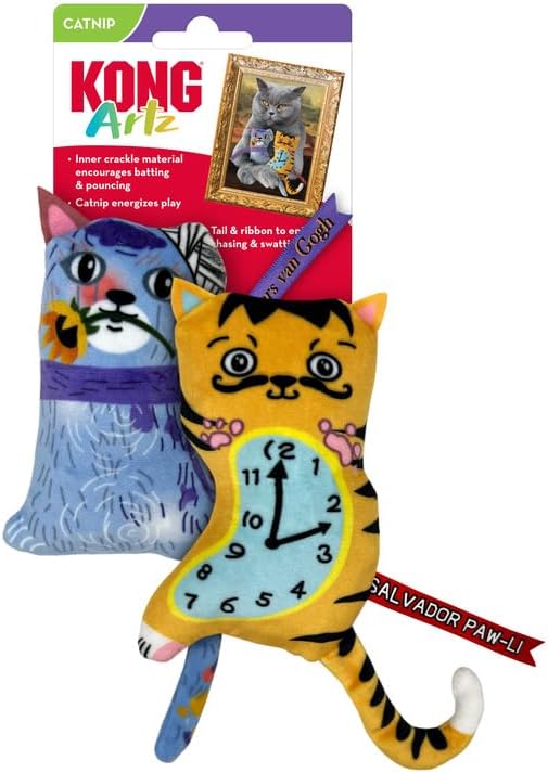 KONG Artz Cats Crackling (2 pack) Cat Toys with Catnip – (Dali / Van Gogh)