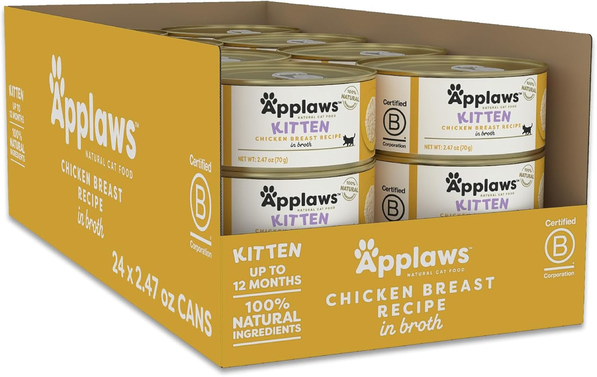 Applaws Natural Wet Kitten Food – Chicken Breast in Broth (24 x 2.47 oz Cans)