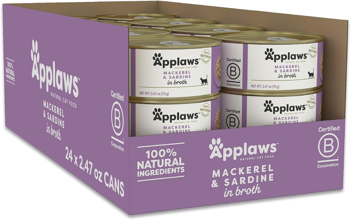 Applaws Natural Wet Cat Food – Mackerel & Sardine in Broth (24 x 2.47 oz Cans)