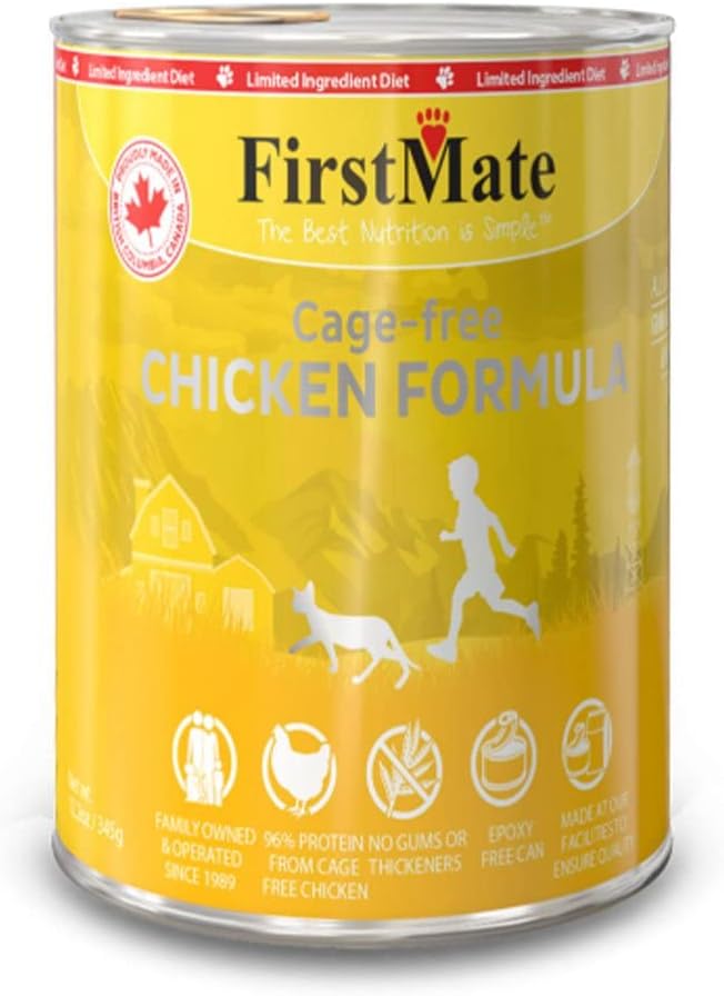 FirstMate Grain-Free Cage-Free Chicken Wet Cat Food (Pâté) – 12.2 oz Cans (12 Pack Case)