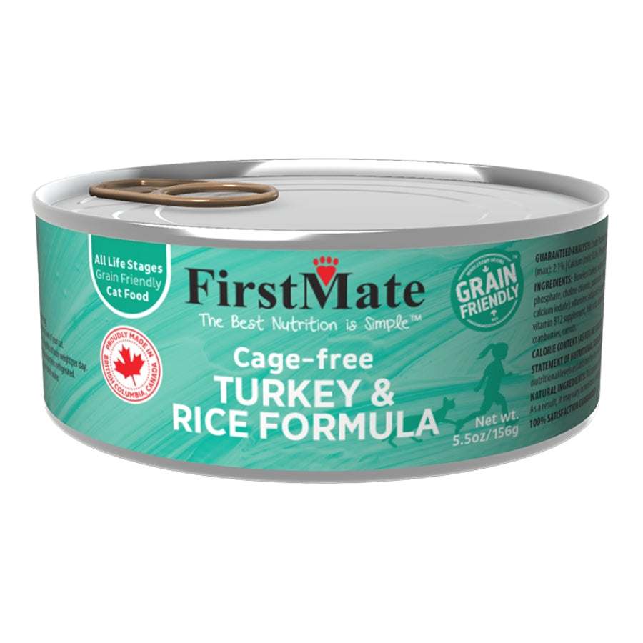 FirstMate Turkey & Rice Wet Cat Food (Pâté) – 5.5oz Cans (Case of 24)