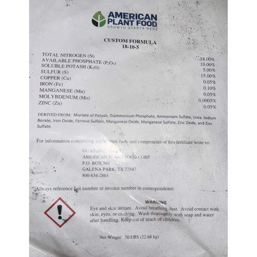 American Plant Food - A+ Corn (Custom Mix) 18-10-5 - 50 lb bag