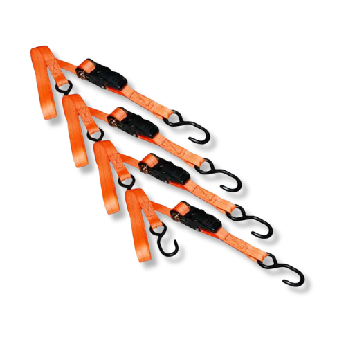 1” x 15’ S-Hook Ratchet Tie-Down - 4 Pack