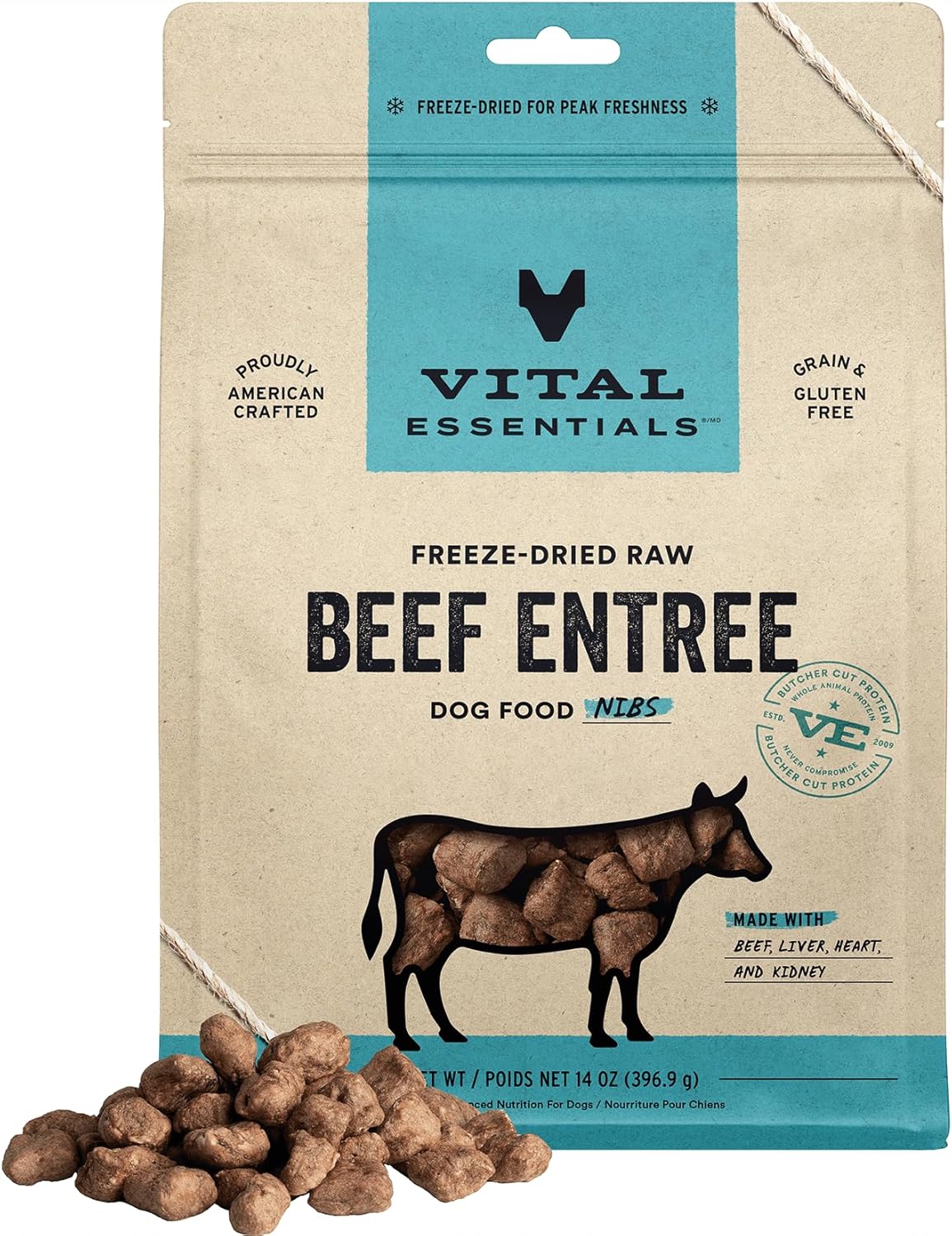 Vital Essentials Freeze Dried Raw Dog Food, Beef Nibs Entree, 14 oz