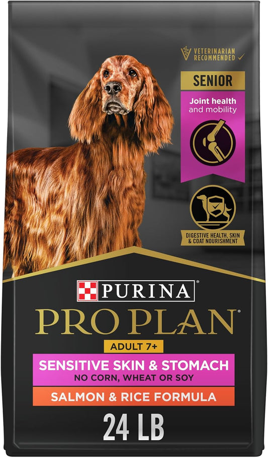 Purina Pro Plan Senior Sensitive Skin & Stomach Salmon & Rice Dry Dog Food – 24 lb Bag