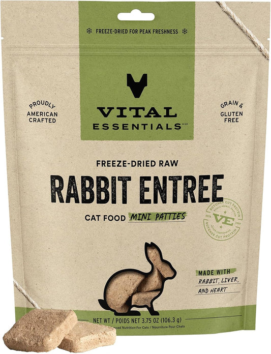 Vital Essentials Freeze Dried Raw Cat Food, Rabbit Mini Patties Entree, 3.75 oz
