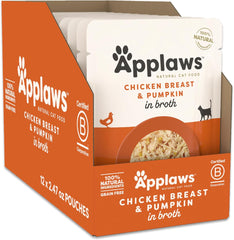 Applaws Natural Wet Cat Food – Chicken Breast with Pumpkin in Broth (12 x 2.47 oz Pouches)