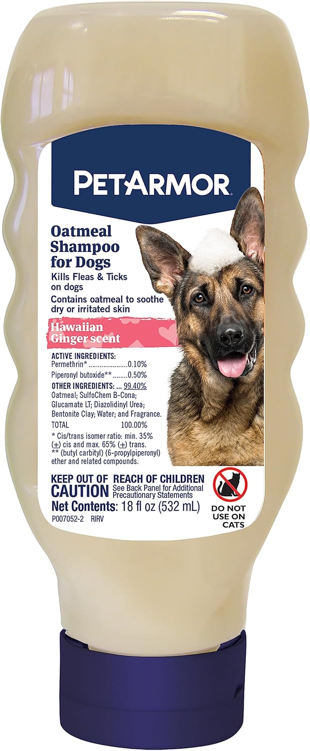 PetArmor Flea & Tick Protection Oatmeal Shampoo for Dogs, Hawaiian Ginger Scent, 18 Ounce