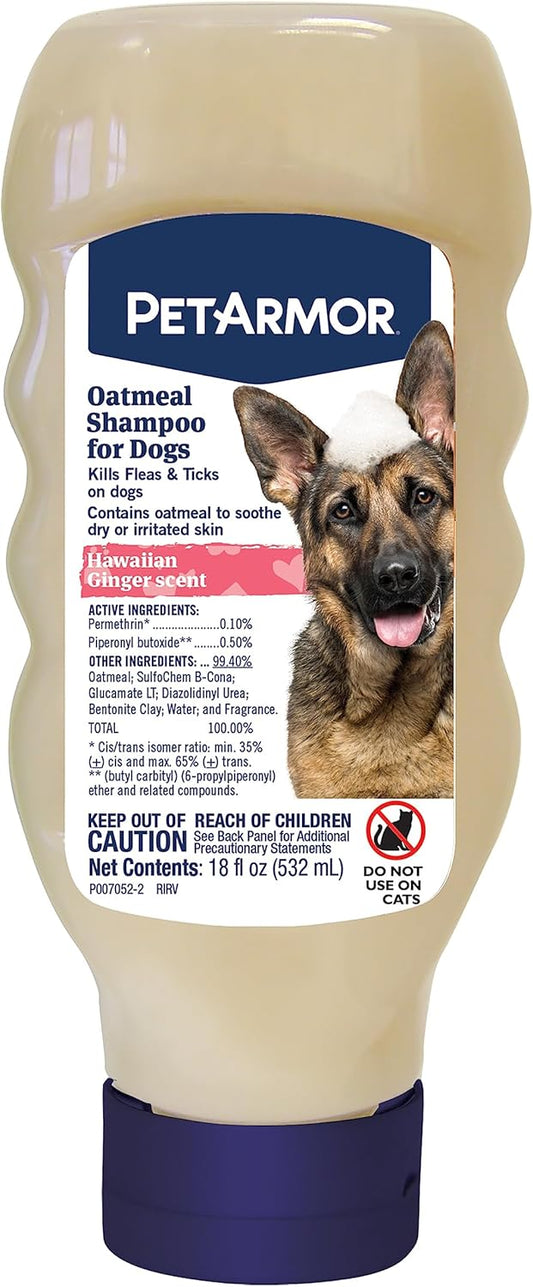 PetArmor Flea & Tick Protection Oatmeal Shampoo for Dogs, Hawaiian Ginger Scent, 18 Ounce