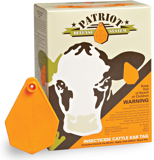 Patriot™ Insecticide Ear Tag – Powerful Fly &amp; Tick Control for Beef and Dairy Cattle  cases of 120 tags