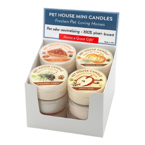 PET HOUSE FALL/WINTER MINI CANDLE MIXED CASE, 3 EACH OF: PUMPKIN SPICE, APPLE CIDER, EVERGREEN FOREST, PECAN PIE