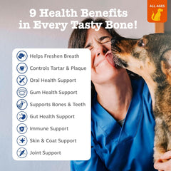 Zesty Paws Dental Bones - Fights Tartar & Plaque - Gum, Teeth & Bone Health - Cinnamon for Dog Breath - Immune, Joint, Gut, Skin & Coat Support - Omega 3 EPA & DHA and Calcium - Large Dogs - 8 ct