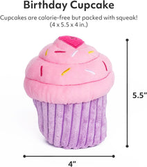 ZippyPaws Birthday Gifts for Dogs - Pink Birthday Cupcake, Plush Squeaky Dog Toy, Dog Birthday Party Supplies for Boys & Girls
