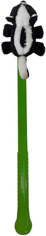 Flingerz Furry Skunk on a Stick Dog Toy, Black, Green and White