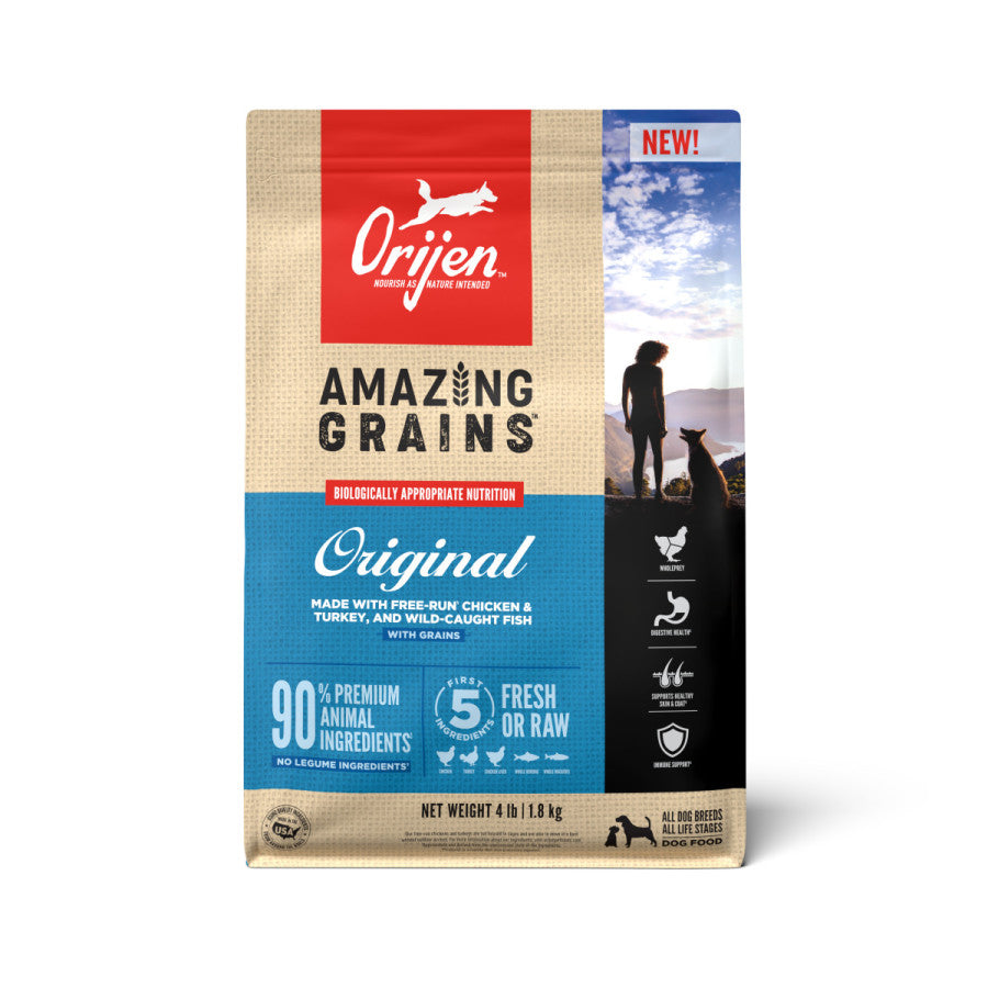 ORIJEN Amazing Grains Original Dry Dog Food, High Protein Dog Food, Fresh or Raw Ingredients