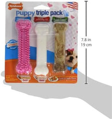 Nylabone Puppy Chew Toys & Natural Treat Triple Pack, Pink, Chicken & Bacon Flavor