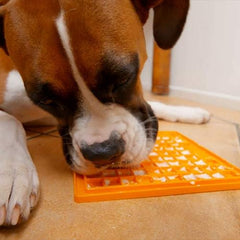 LickiMat Classic Playdate Slow Feeder for Dogs Lick Mat Boredom Anxiety Reducer Perfect for Food Treats Yogurt Liquid Food Peanut Butter Fun Alternative to a Slow Feed Dog Bowl, Orange