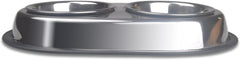 Van Ness Pets Stainless Steel Double Dish Food And Water Bowl For Cats/Small Dogs, Wide No-Tip Base