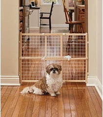 MidWest Homes for Pets Wire Mesh Pet Safety Gate, Pressure Mounted Dog Gate, Natural Wood & White Powder Coated Wire Mesh