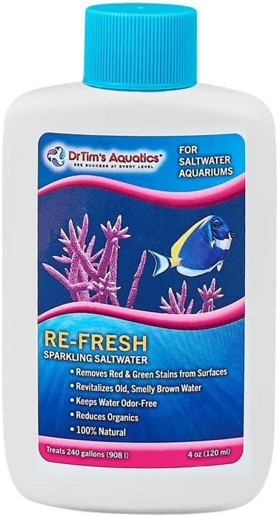 DrTim’s Aquatics Re-Fresh for Saltwater Aquariums – 100% Natural Fish Tank Sanitizer & Revitalizer Conditioner Solution for Fresh, Crystal-Clear, Sparkling Water