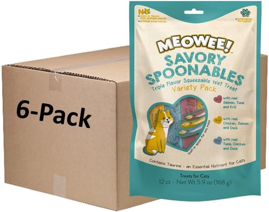 Savory Spoonables Variety Pack for Cats, 12 Count, Treat Your Cat to Triple Flavor Squeezable Lickable Wet Treats with Built-in Spoon for Less Mess