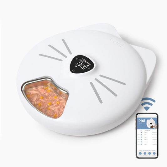 Catit PIXI Smart 6-Meal Feeder – Automatic Cat Feeder with App Control, Stainless Steel Tray, Custom Schedule, Ice Packs, for Dry & Wet Food