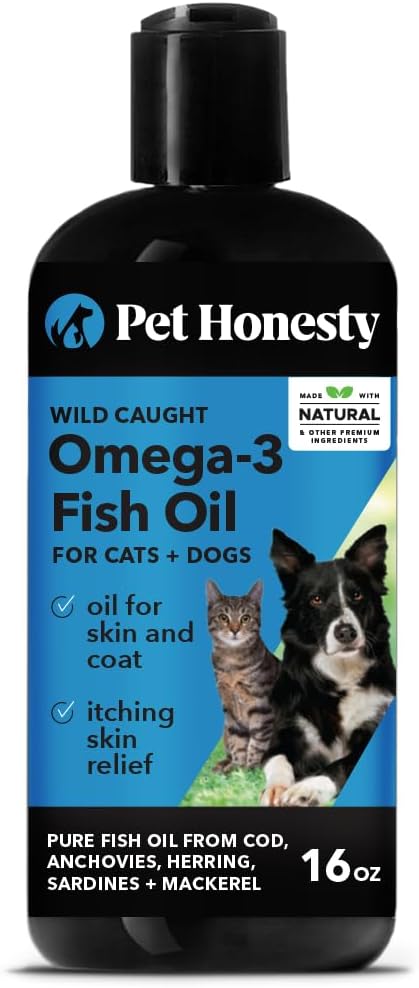 Pet Honesty Omega 3 Fish Oil for Cats & Dogs (16oz), Wild Caught Omega 3 Fish Oil for Dogs Skin and Coat Supplement, Supports Shedding, Skin & Coat, Immunity, Joint, Brain & Heart, EPA + DHA