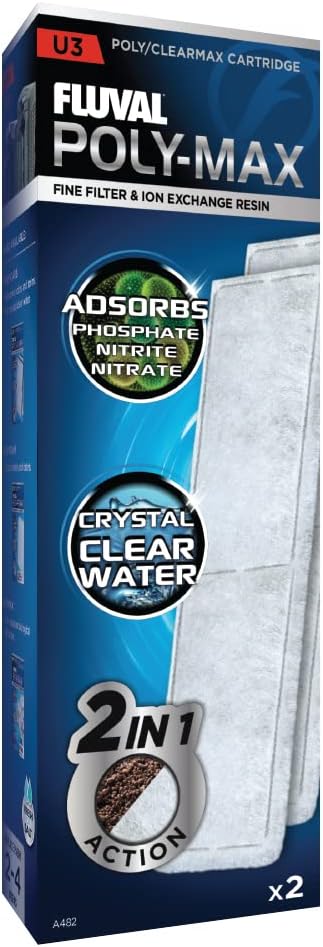 Fluval U3 Poly-Max Cartridge, Replacement Underwater Aquarium Filter Media, 2-Pack