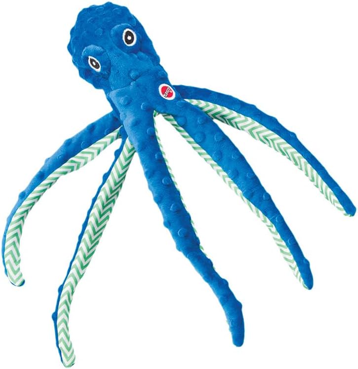 Skinneeez Extreme Stuffless Dog Toy with Squeaker | Extra Strong Plush Tug of War Octopus Squeak Toy for Small and Large Dog Breeds
