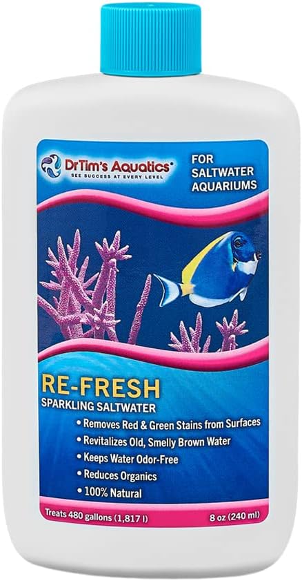 DrTim’s Aquatics Re-Fresh for Saltwater Aquariums – 100% Natural Fish Tank Sanitizer & Revitalizer Conditioner Solution for Fresh, Crystal-Clear, Sparkling Water