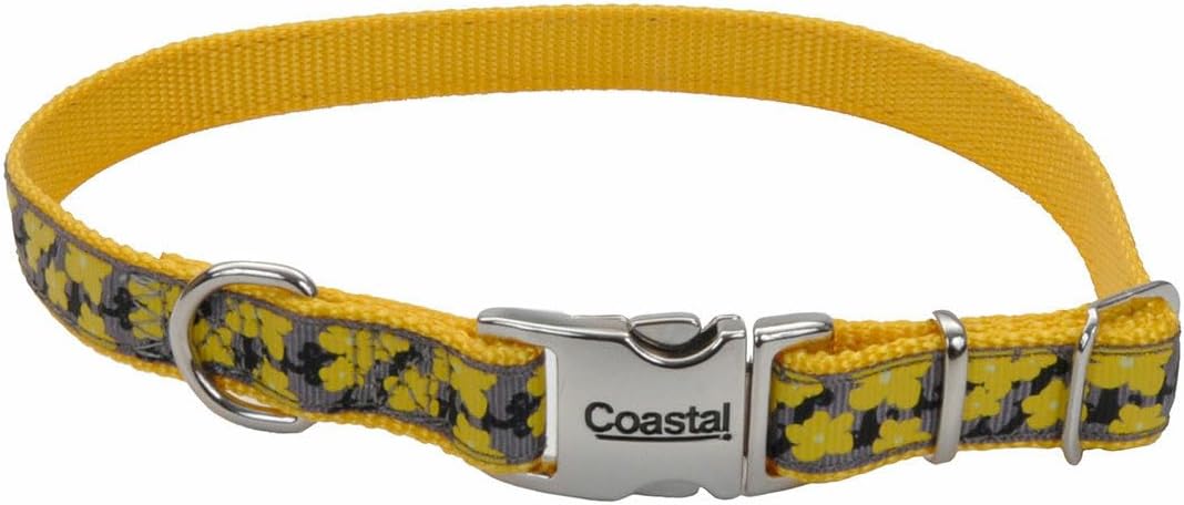Coastal Pet - Ribbon - Adjustable Dog Collar with Metal Buckle, Yellow Buttercup, 5/8" x 12"-18"