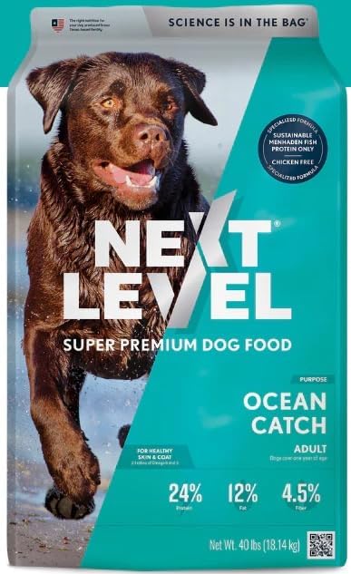 Next Level Super Premium Dog Food – Ocean Catch – Dry Kibble for Adult Dogs of All Breeds – 24% Protein, Fish with Gluten Free Grains