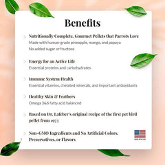 LAFEBER'S Tropical Fruit Gourmet Pellets Pet Bird Food, No Added Sugar, Made with Non-GMO and Human-Grade Ingredients, for Parrots