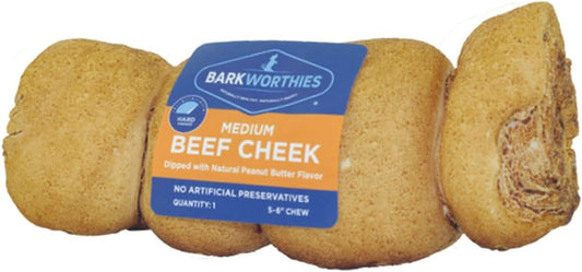 Barkworthies Grain Free Beef Cheek Dipped Peanut Butter Treat for Dogs, Large