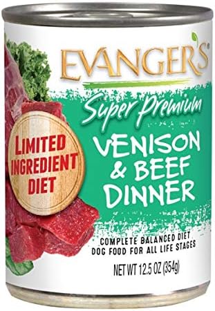 Evanger's Super Premium Limited Ingredient Venison & Beef Dinner for Dogs, 12.5 oz(Pack of 12)