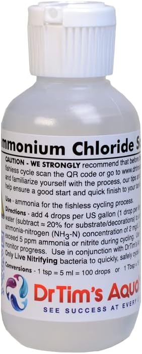 DrTim’s Aquatics Ammonium Chloride Solution for Fishless Cycling – Fish Tank Cleaner for Saltwater, Freshwater & Reef Aquariums