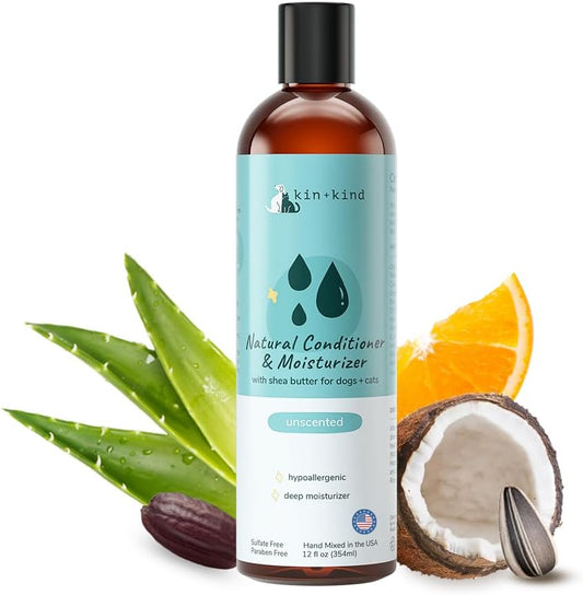 kin+kind Cat & Dog Conditioner with Shea Butter All-Natural Formula with Betaine & Aloe Moisturize & Restore Coat for Dogs and Cats Shed Defender & Coat Defense Pet Defender
